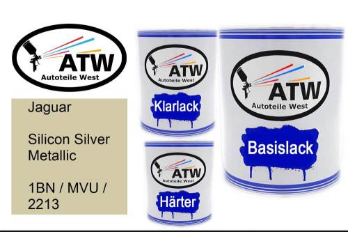 Jaguar, Silicon Silver Metallic, 1BN / MVU / 2213: 1L Lackdose + 1L Klarlack + 500ml Härter - Set, von ATW Autoteile West.